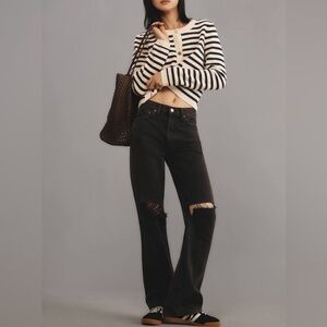 RE/DONE 90s Hi Rise Black Washed Loose Ripped Straight Jeans Size 31 NWT